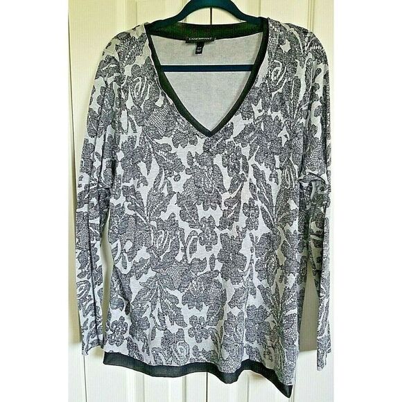 Lane Bryant‎ 1X Knit Long Sleeve Grey/Black Lace Accent Sweater Plus Size 18/20 - Picture 1 of 7